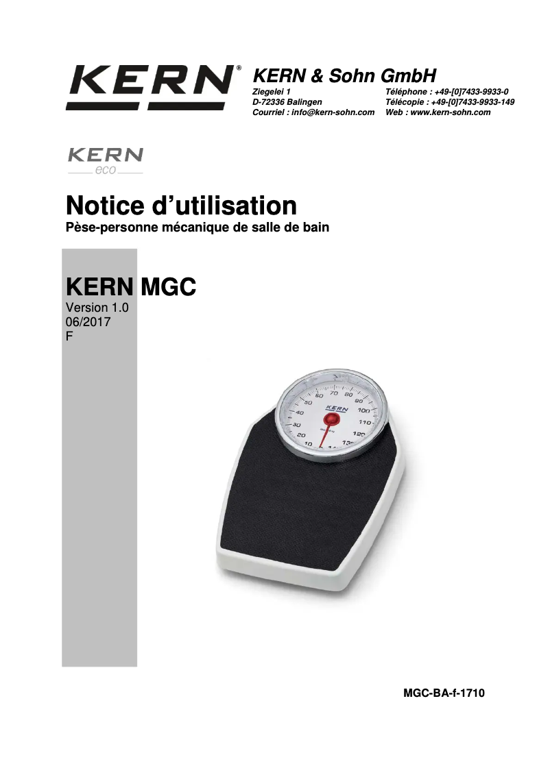 Page 1 of the manual User Manual Kern MGC 100K-1