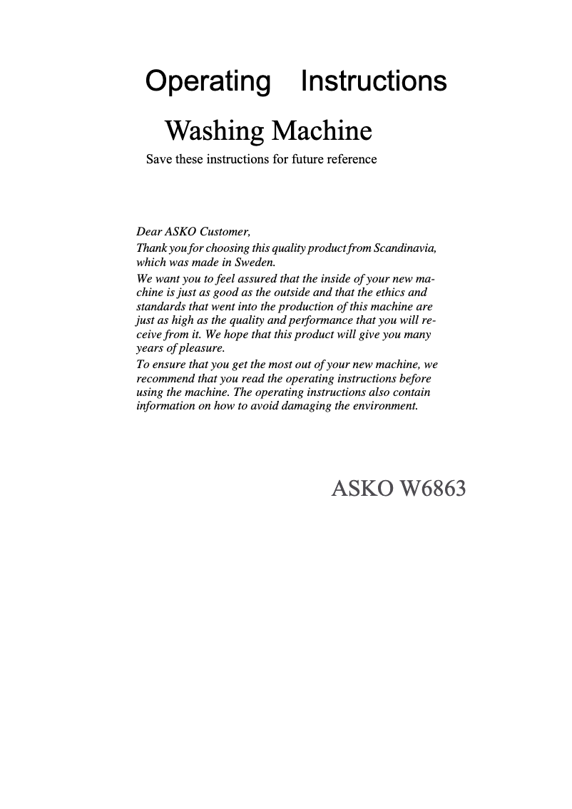 First page image of the manual for W6863