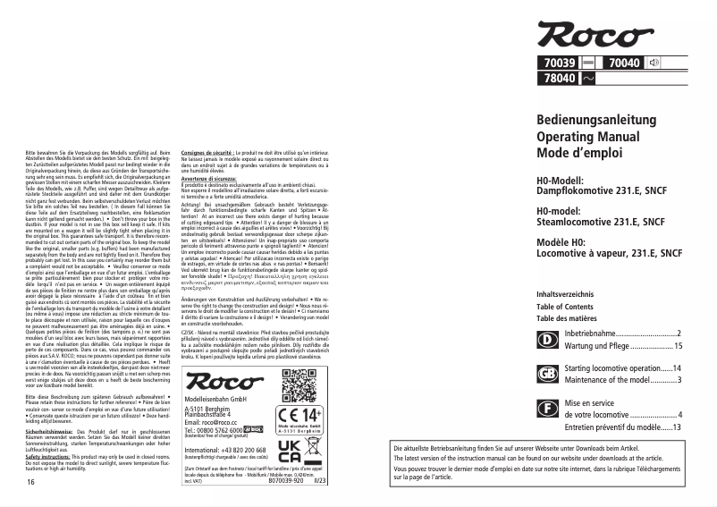 Page 1 of the manual User Manual Roco 78040