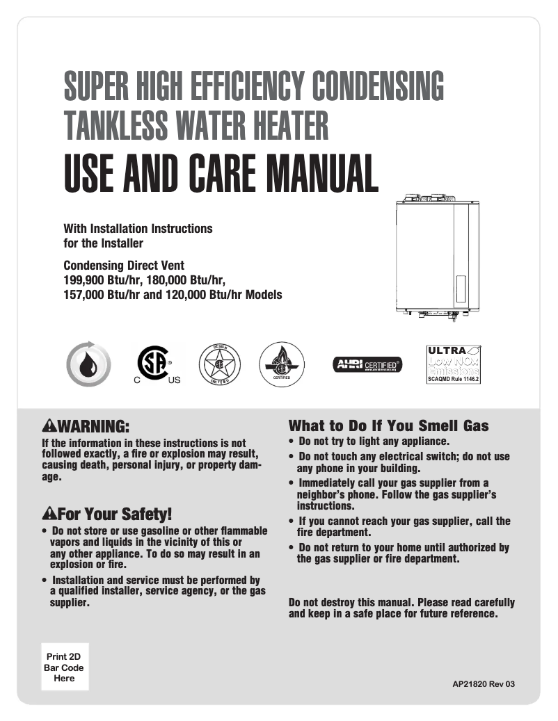 Page 1 of the manual User Manual Rheem RTGH-95DVLN-3