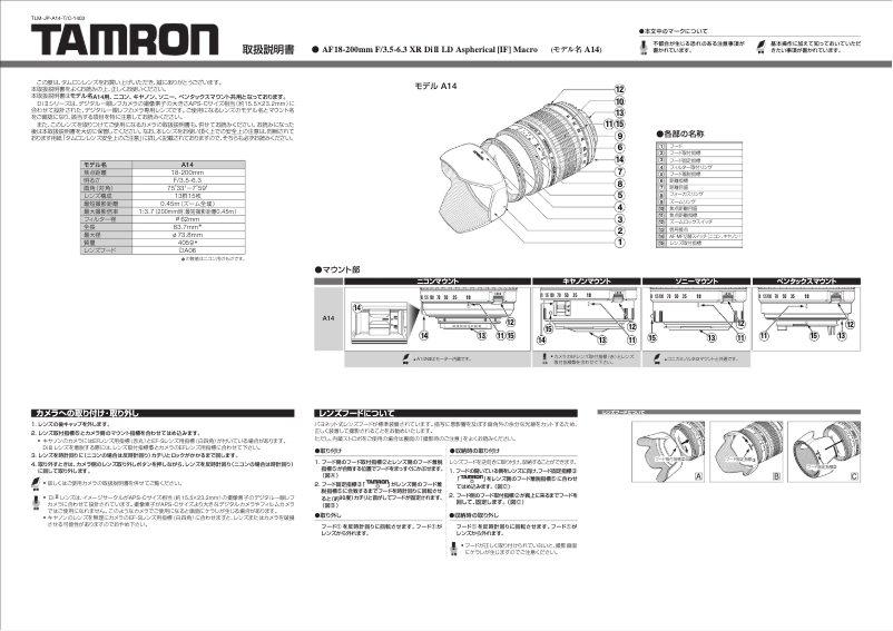 First page image of the manual for AF18-200mm F/3.5-6.3 XR Di II LD Aspherical [IF] Macro