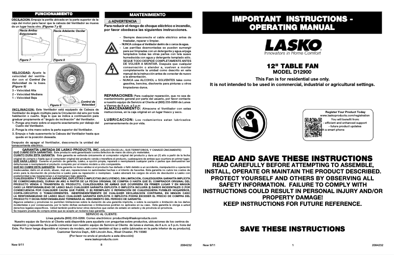 Page 1 of the manual User Manual Lasko D12900