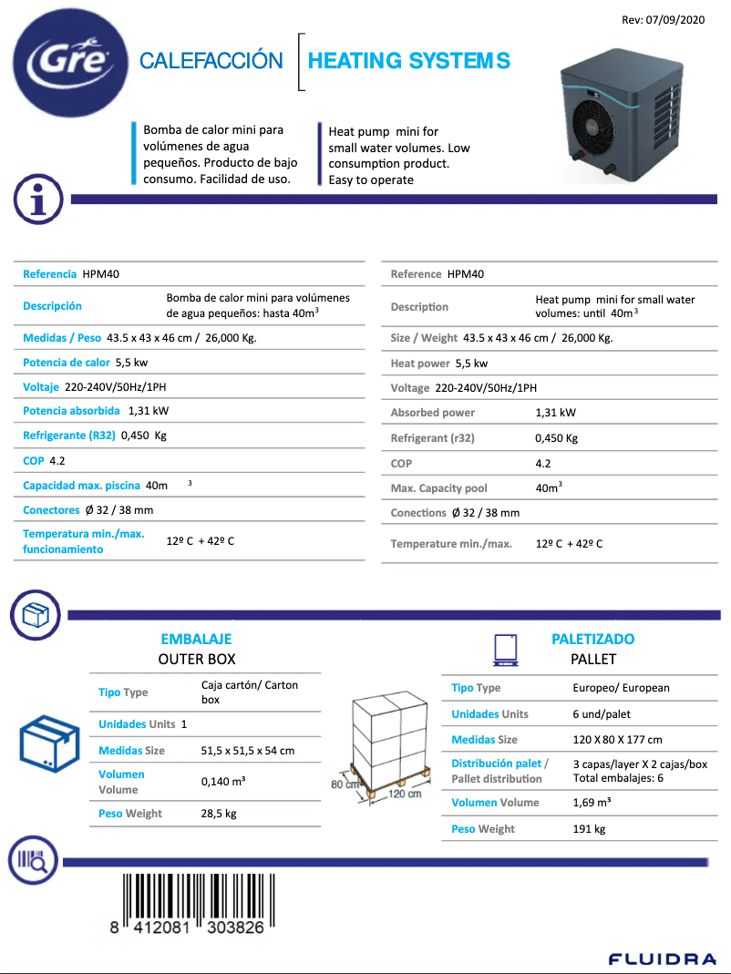 Page 1 of the manual Technical Sheet Gre HPM40