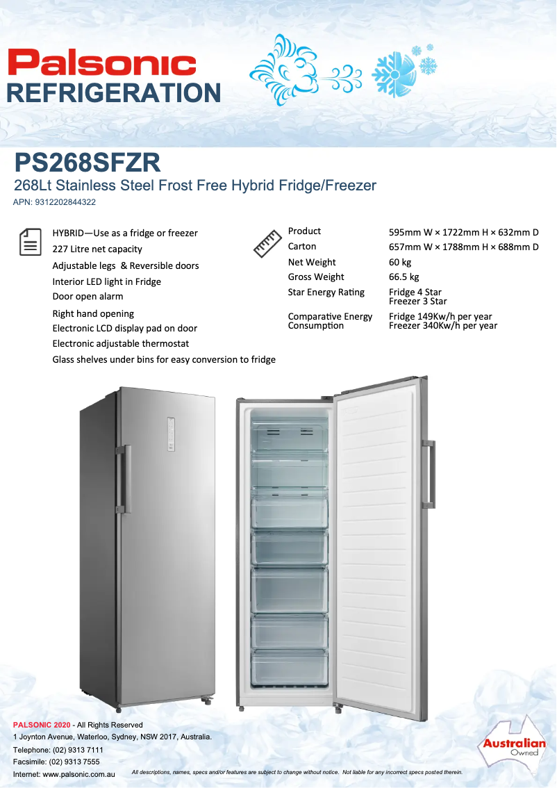Page 1 of the manual Technical Sheet Palsonic PS268SFZR