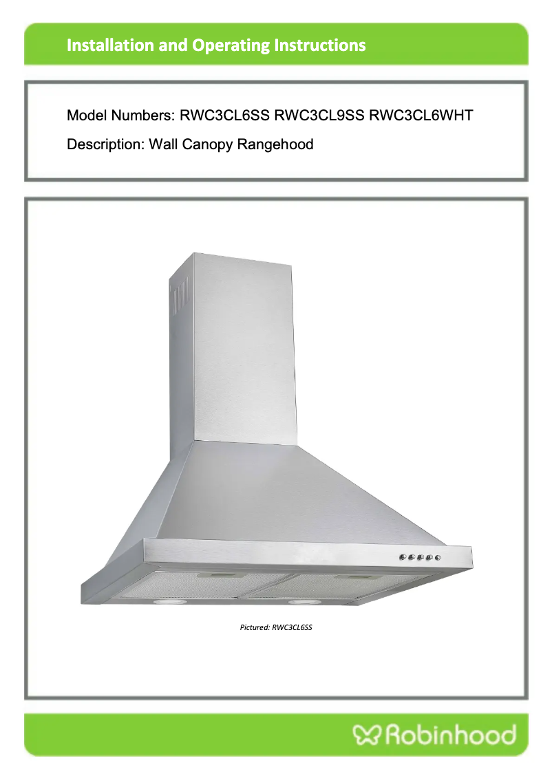 Page 1 of the manual Installation Guide Robinhood RWC 600
