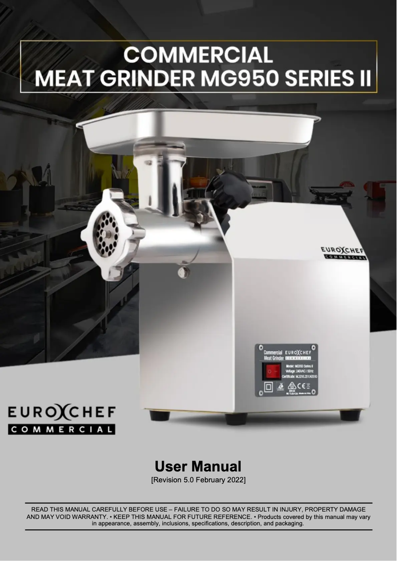 Page 1 de la notice Manuel utilisateur Eurochef MG950 Series II