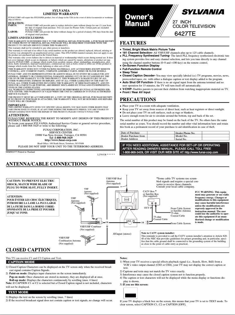 Page 1 of the manual User Manual Sylvania 6427TE