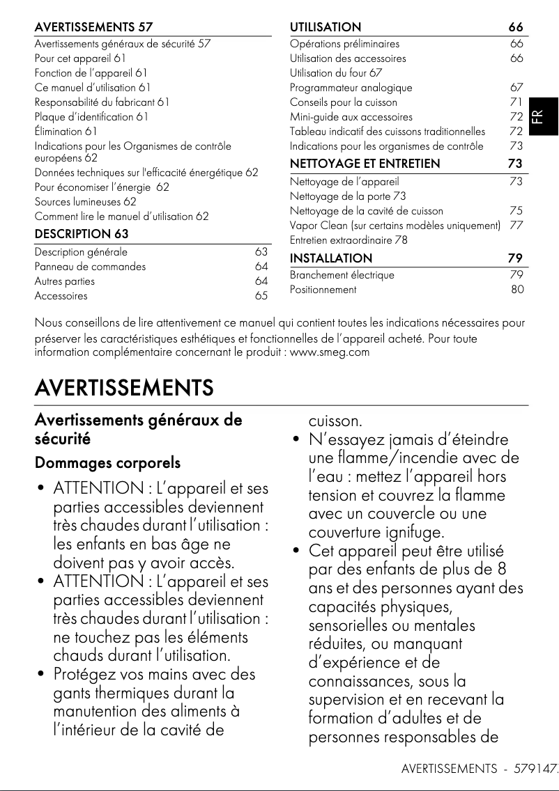 Page 1 of the manual User Manual Smeg SF6400PZX