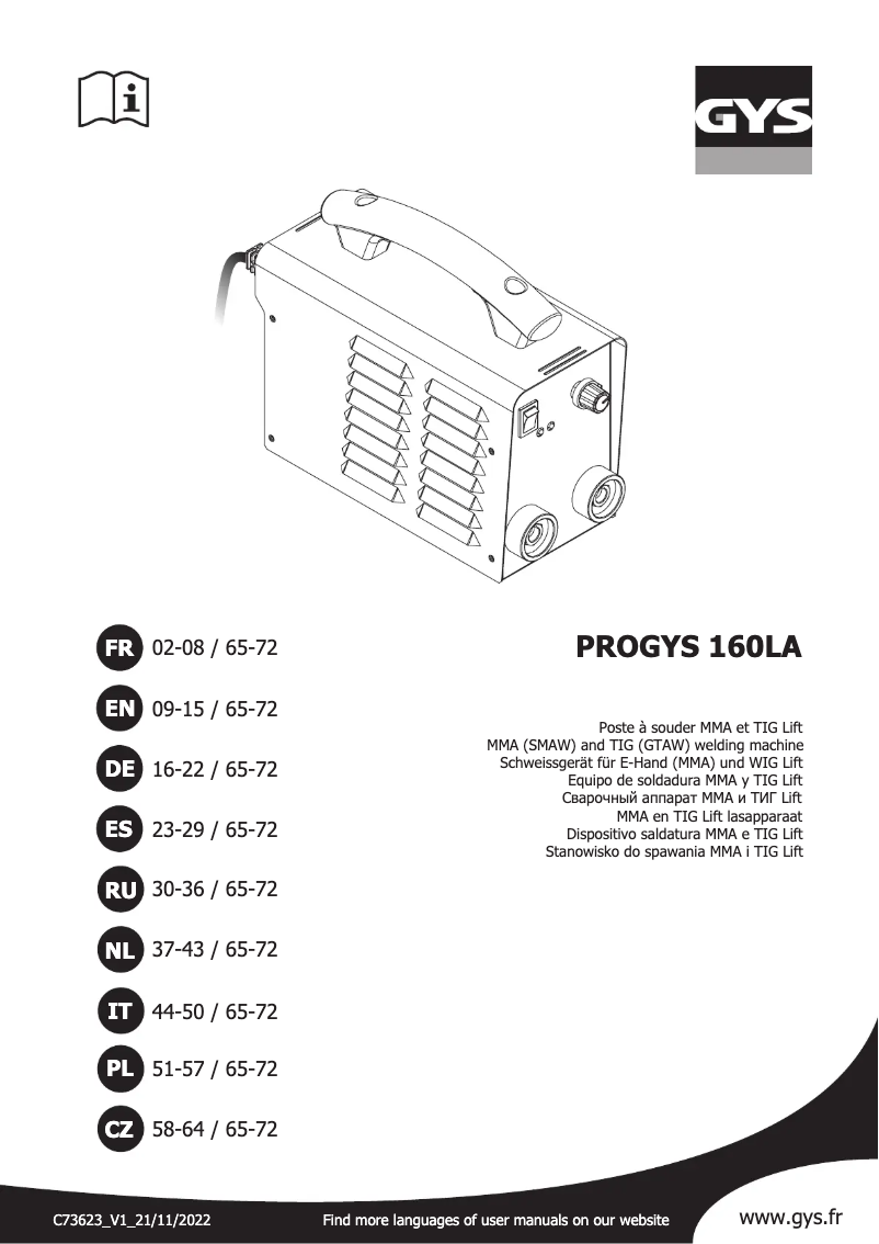 First page image of the manual for ProGYS 160 LA