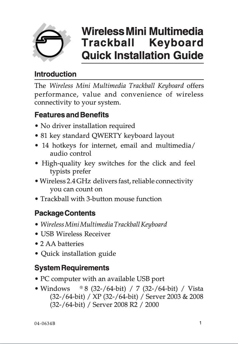 First page image of the manual for JK-WR0412-S1