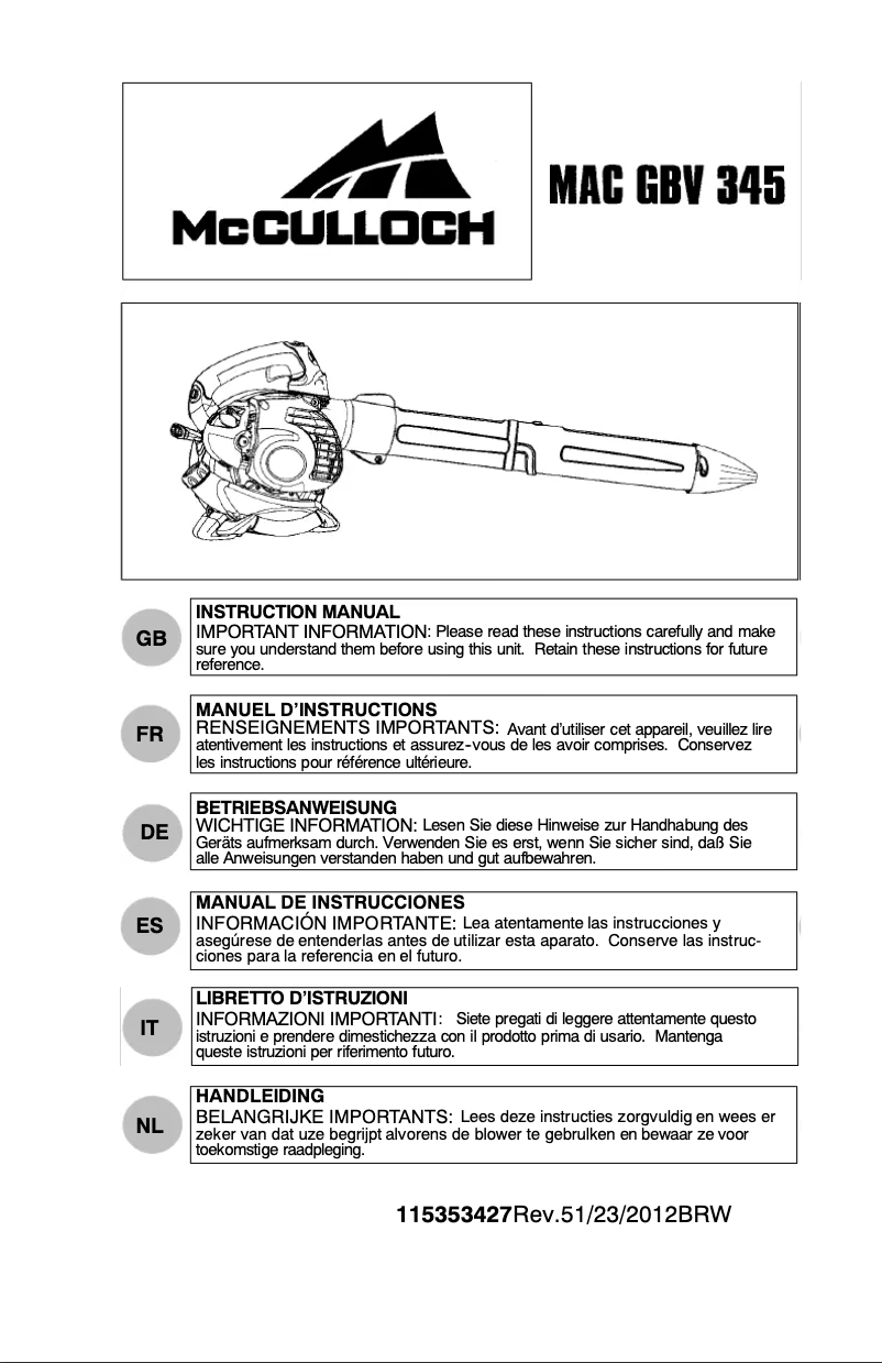 First page image of the manual for MAC GBV 345