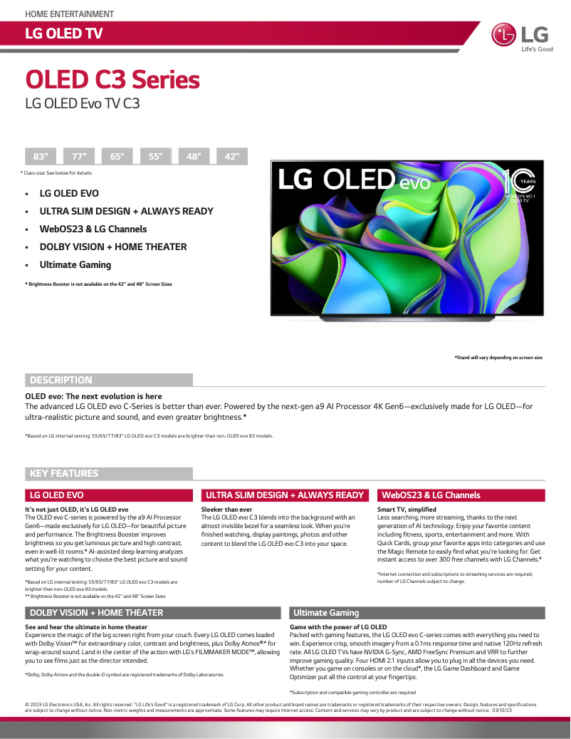 Page 1 of the manual Technical Sheet LG OLED65C3PUA