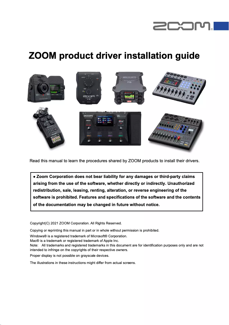 Page 1 of the manual Installation Guide Zoom V3