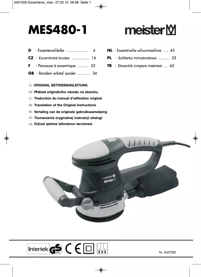 First page image of the manual for MES480-1