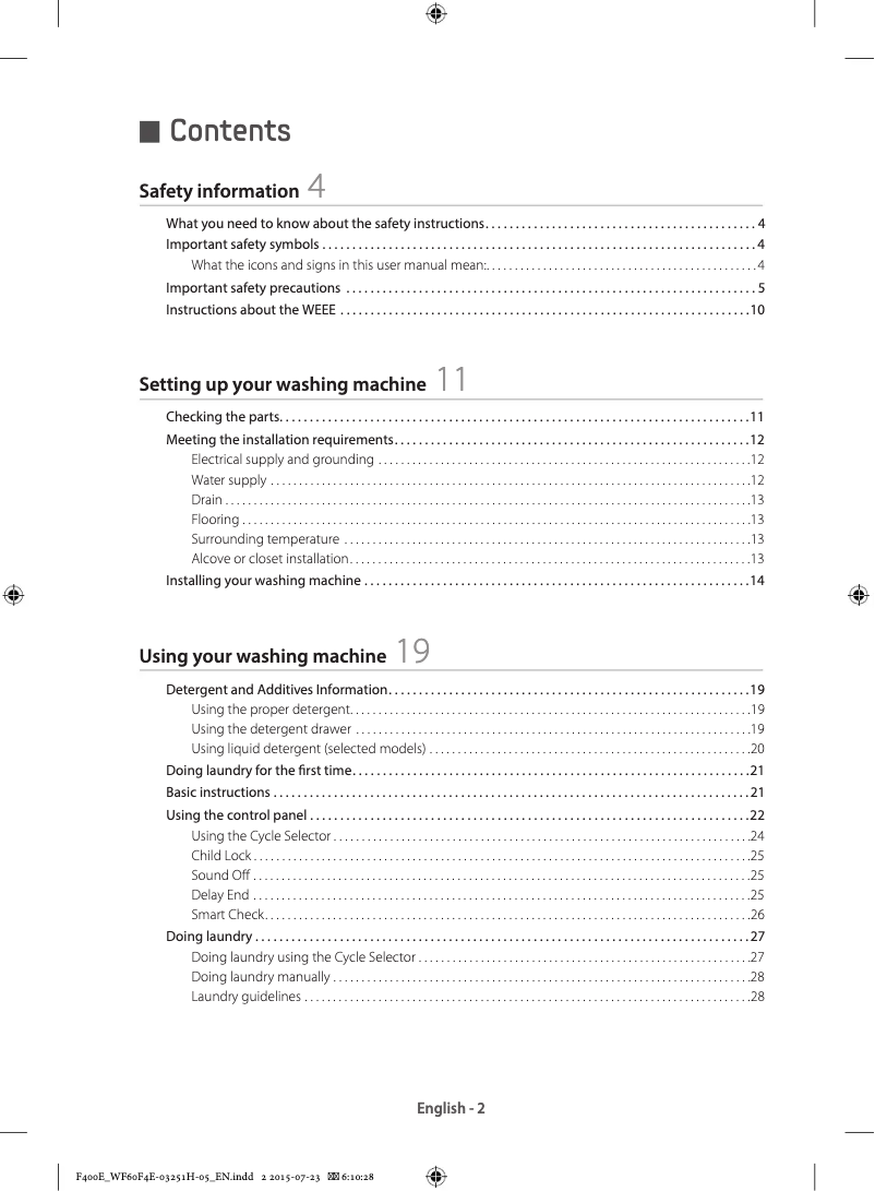 First page image of the manual for WF70F5E2W2X/EU