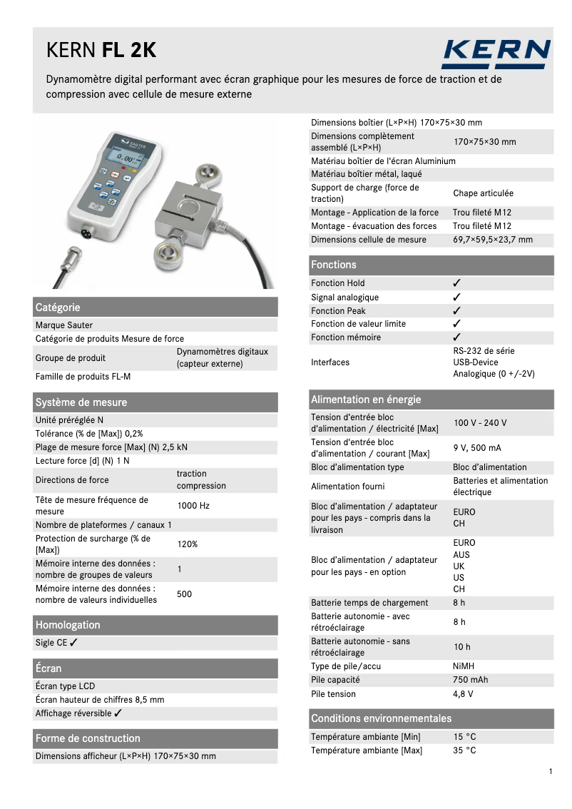 Page 1 of the manual Technical Sheet Kern FL 2K