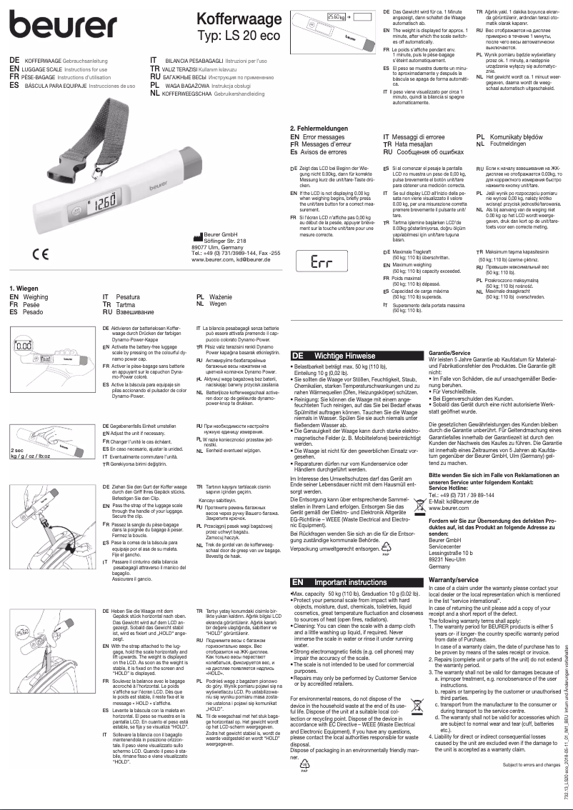 First page image of the manual for LS 20 eco