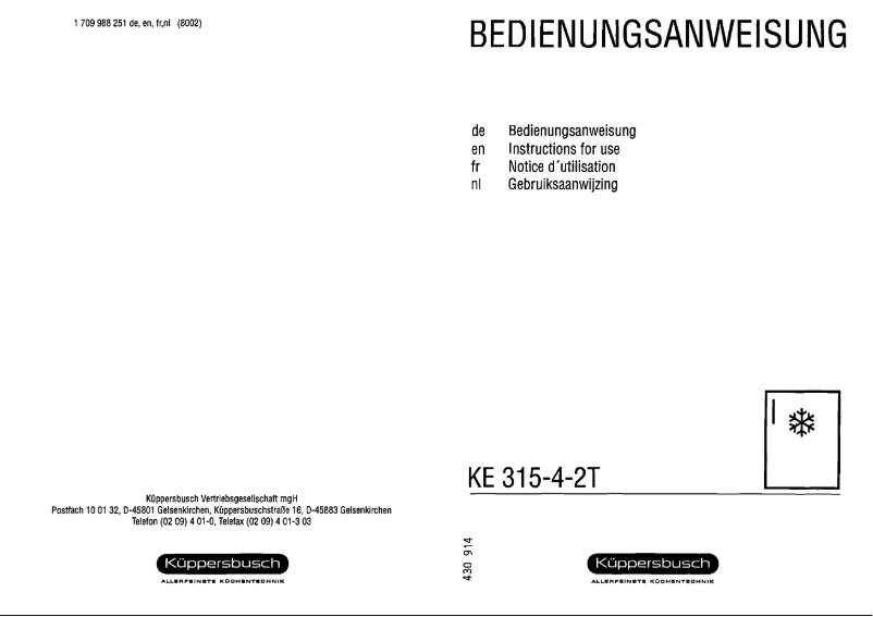 Page 1 de la notice Manuel utilisateur Küppersbusch KE 315-4-2T