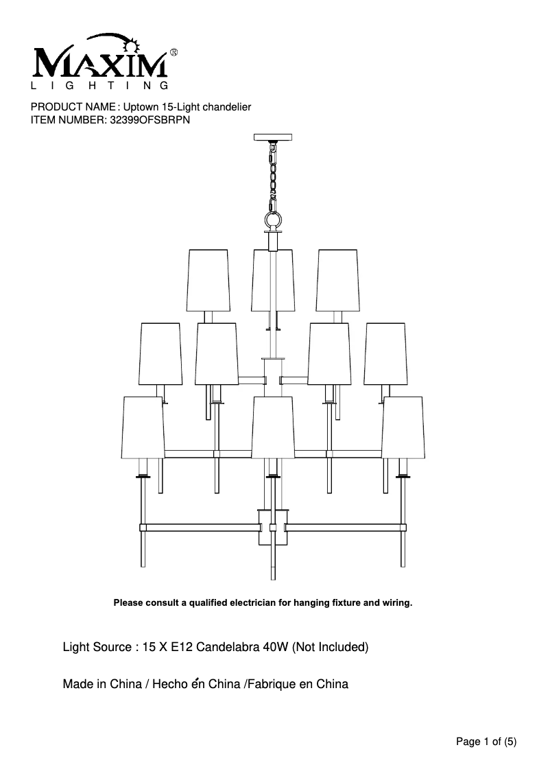 First page image of the manual for Uptown 32399OFSBRPN