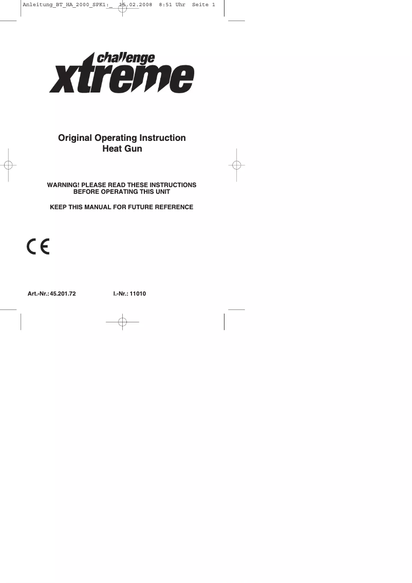 First page image of the manual for CXHA 2000