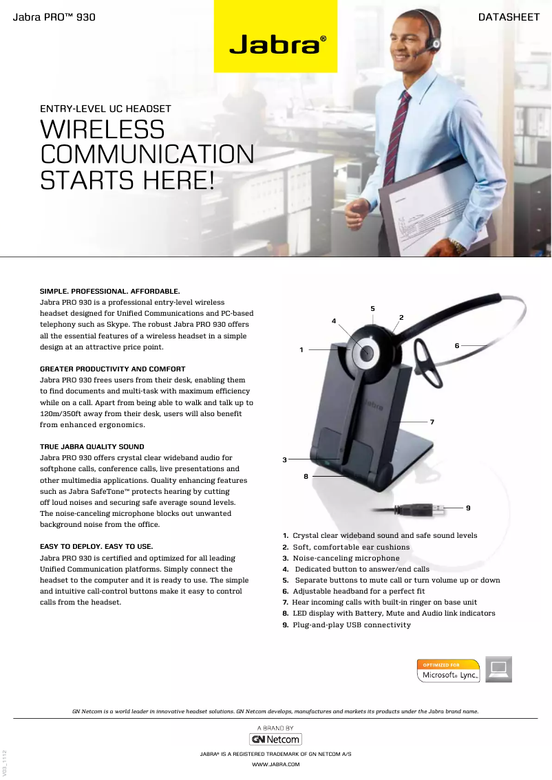 Page 1 of the manual Brochure Jabra PRO 930