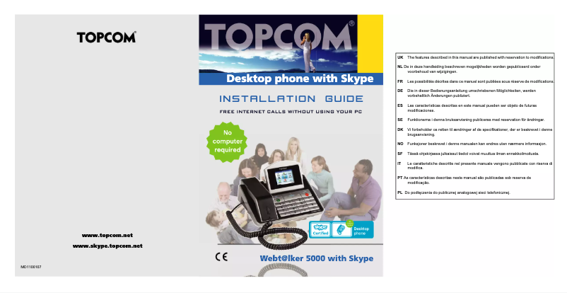 First page image of the manual for Webtalker 5000 skype