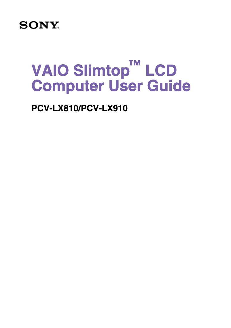 First page image of the manual for Vaio PCV-LX910