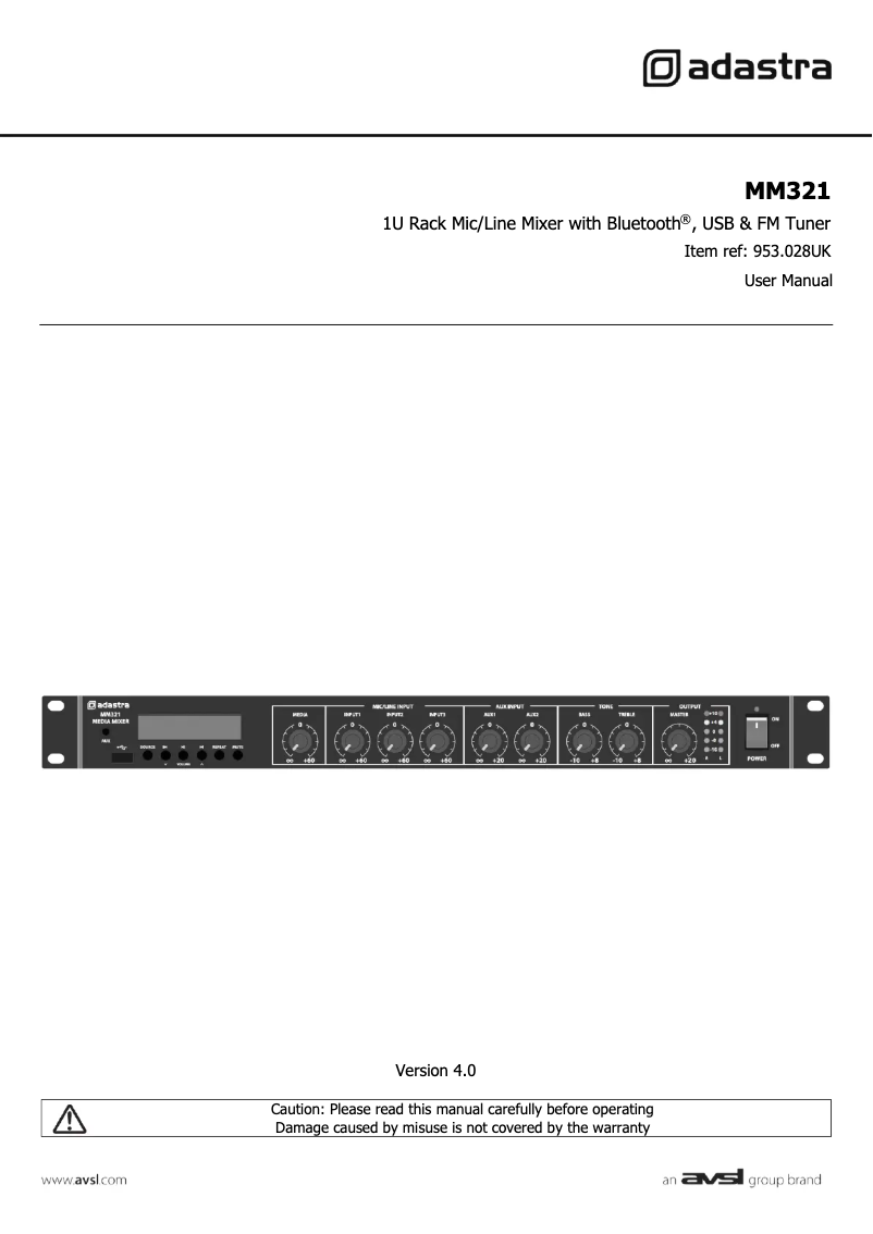 Page 1 of the manual User Manual Adastra MM321