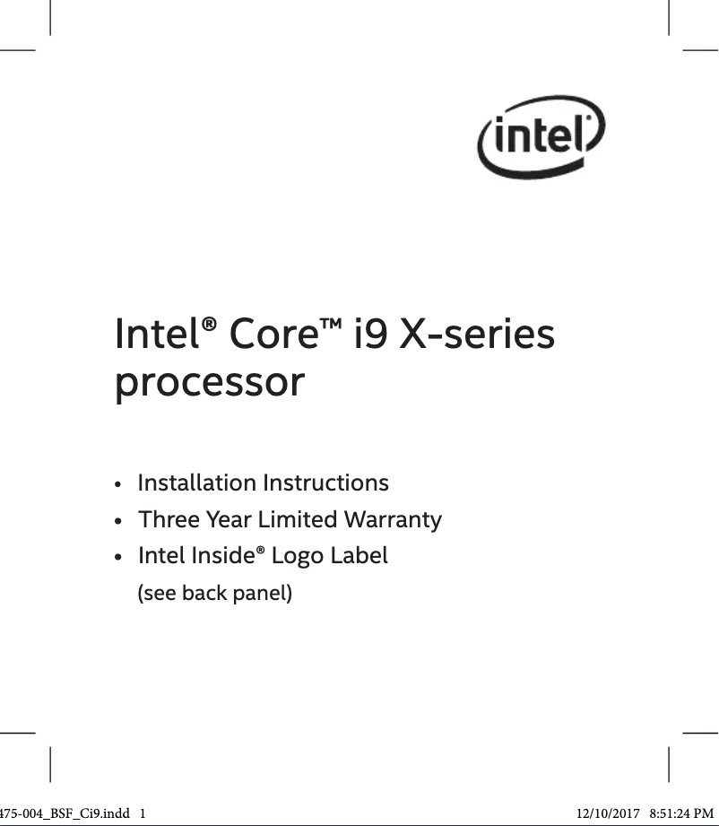 First page image of the manual for Core i9-9920X