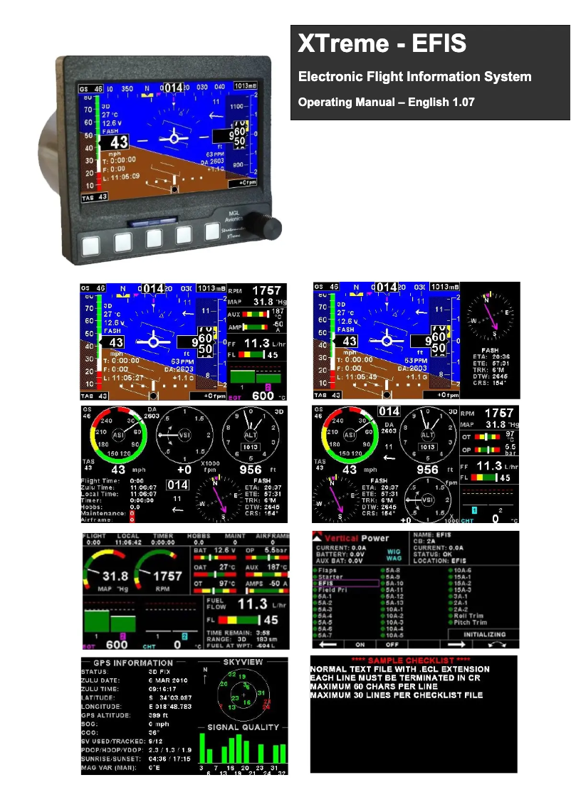 Page 1 of the manual User Manual MGL Avionics XTreme - EFIS