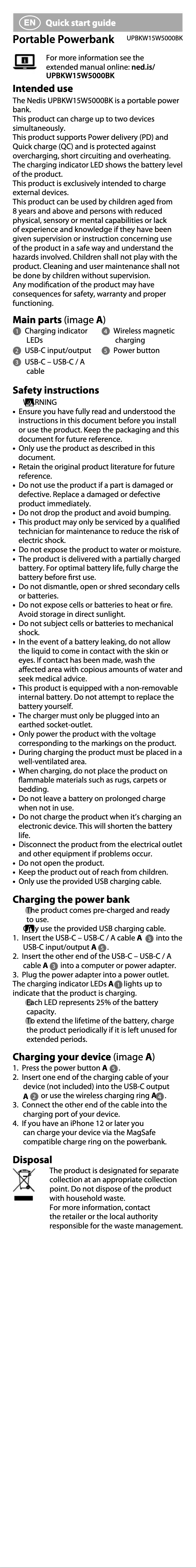 First page image of the manual for UPBKW15W5000BK