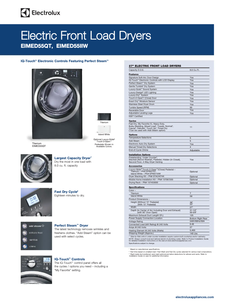 Page 1 of the manual Technical Sheet Electrolux EIMED55QT