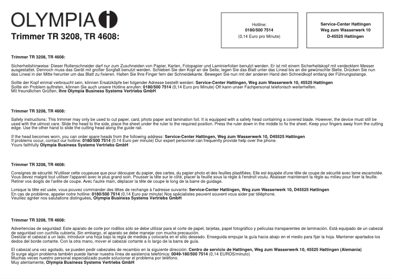 First page image of the manual for TR 3208