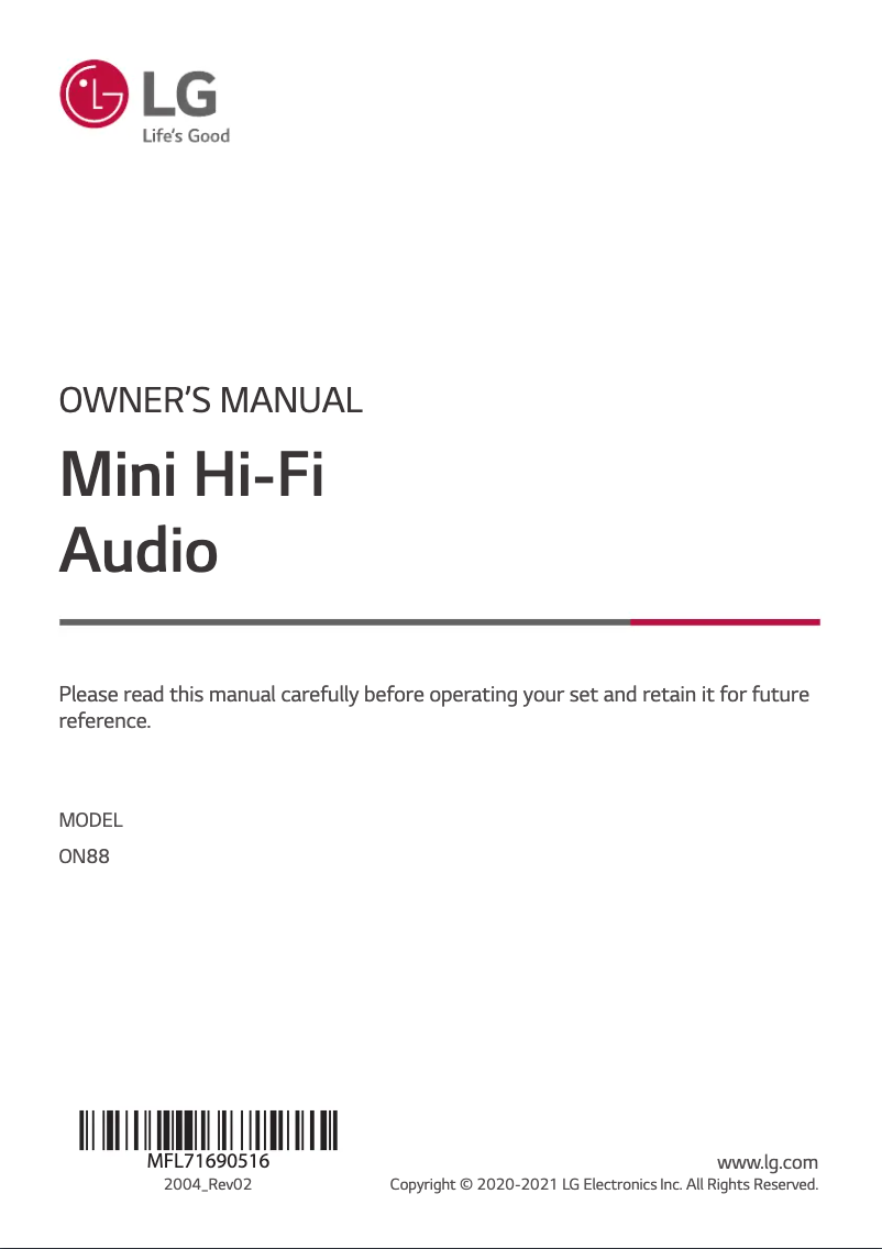 First page image of the manual for ON88