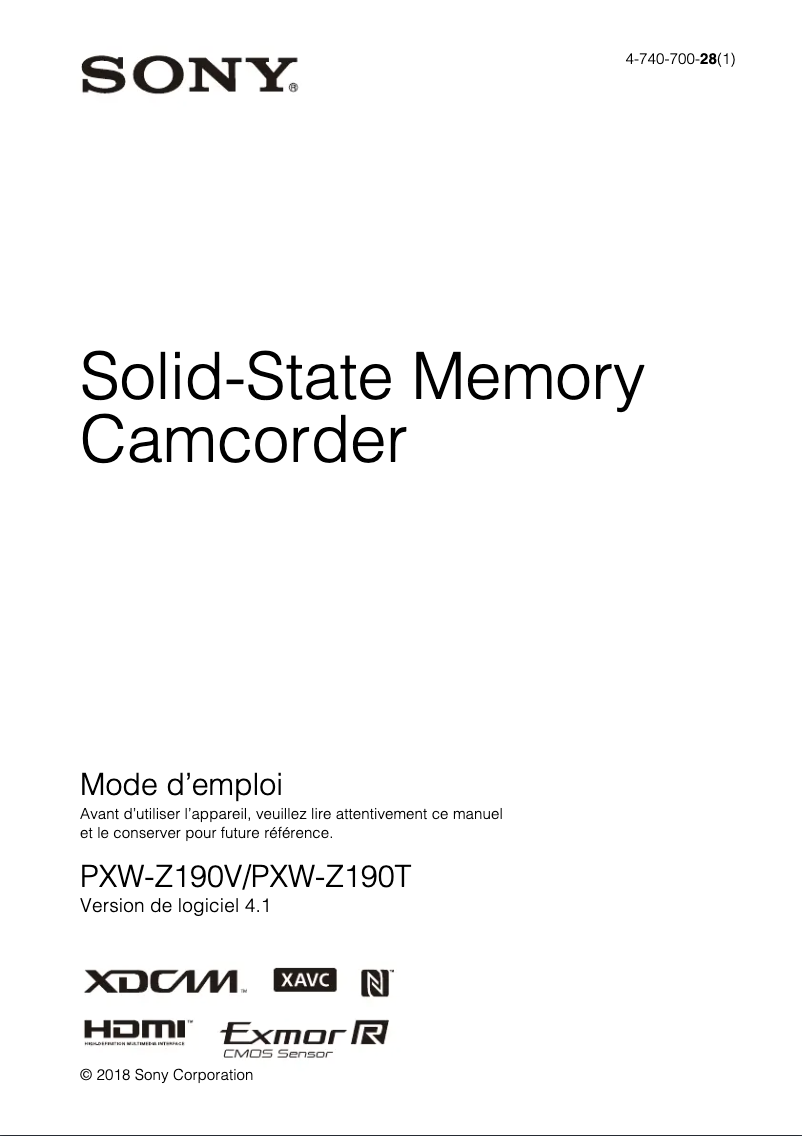 First page image of the manual for PXW-Z190T