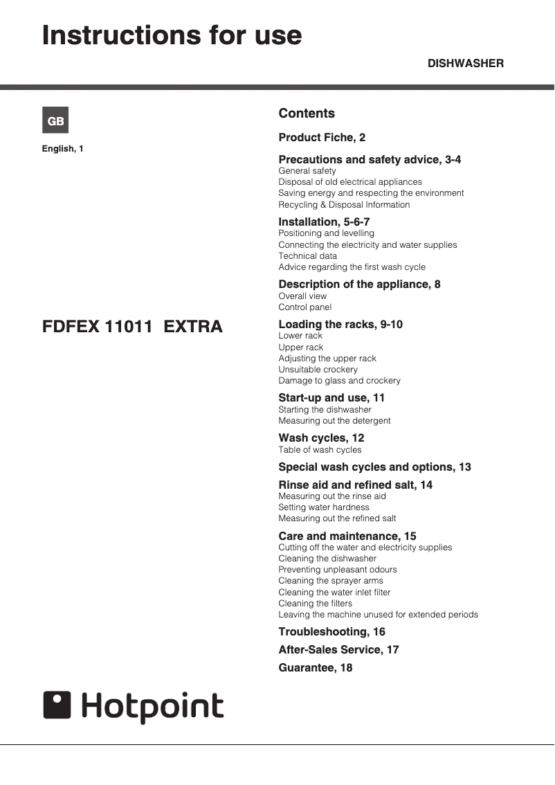 Page 1 of the manual User Manual Hotpoint FDFEX 11011 K