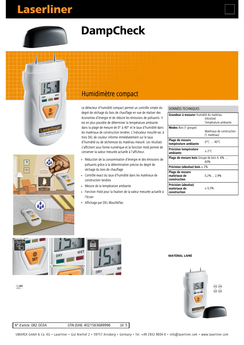 Page 1 of the manual Technical Sheet Laserliner DampCheck
