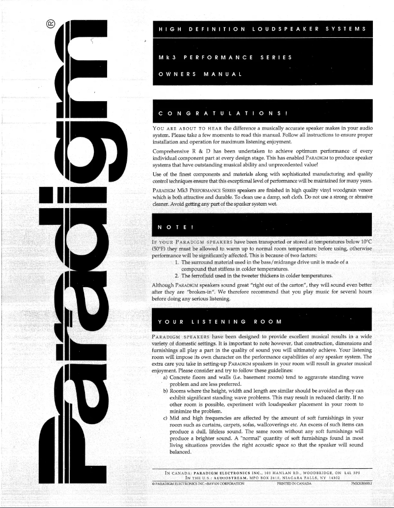 Page 1 of the manual User Manual Paradigm 7se-Mk3