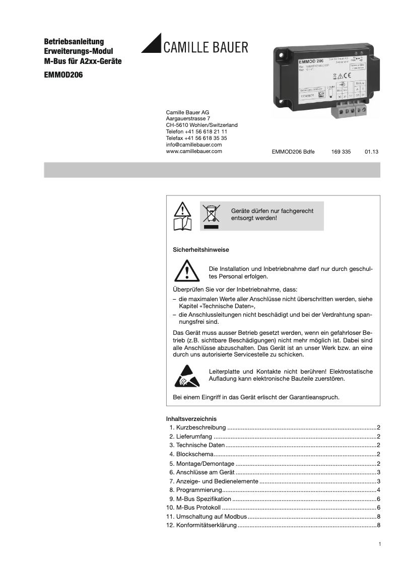 First page image of the manual for EMMOD206