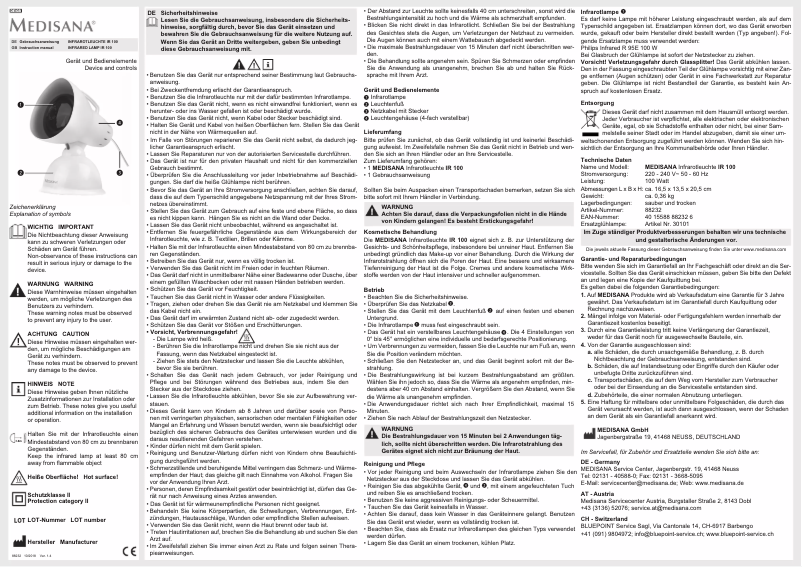 Page 1 de la notice Manuel utilisateur Medisana IR 100