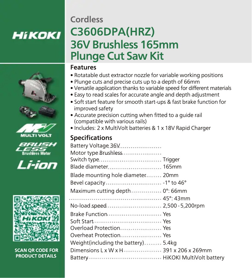 Page 1 of the manual Technical Sheet HiKOKI C3606DPA