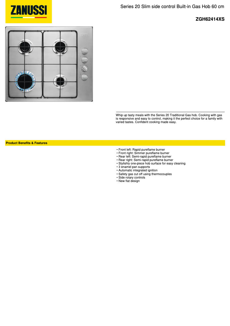 Page 1 of the manual Technical Sheet Zanussi ZGH62414XS