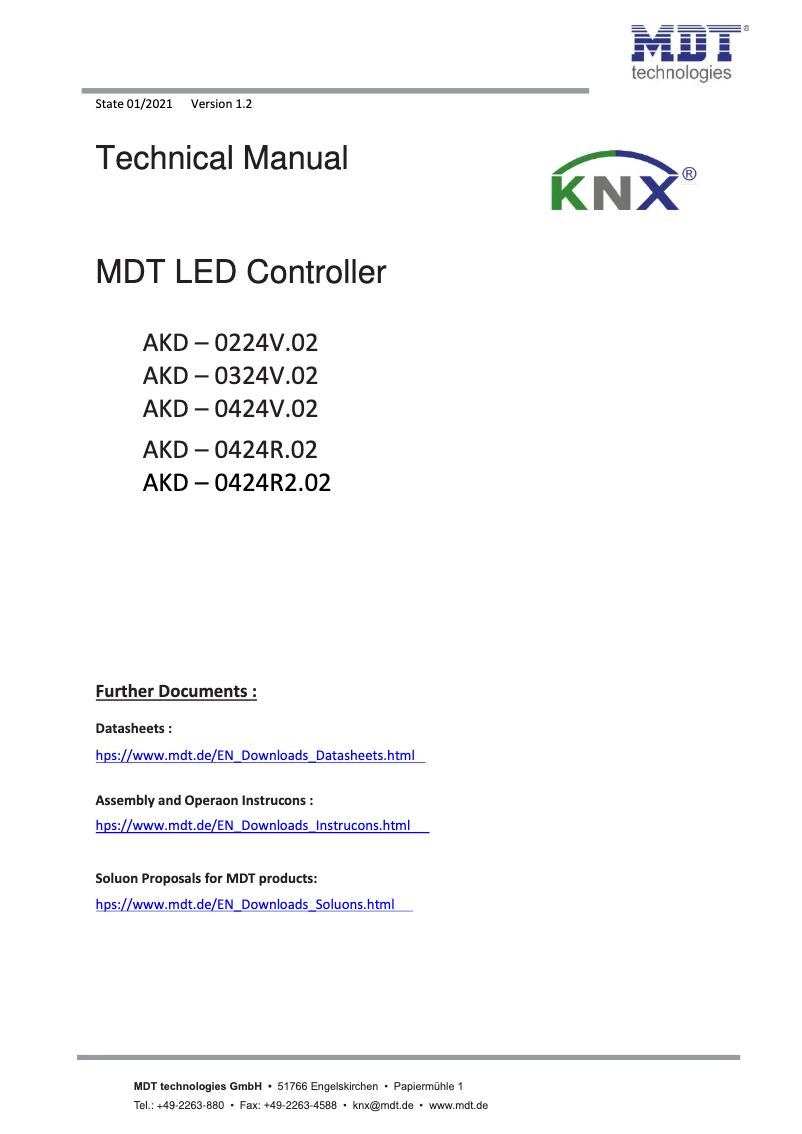 Page 1 of the manual User Manual MDT AKD-0324V.02