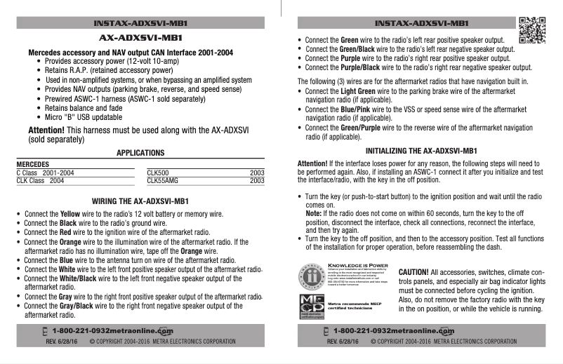 First page image of the manual for AX-ADXSVI-MB1