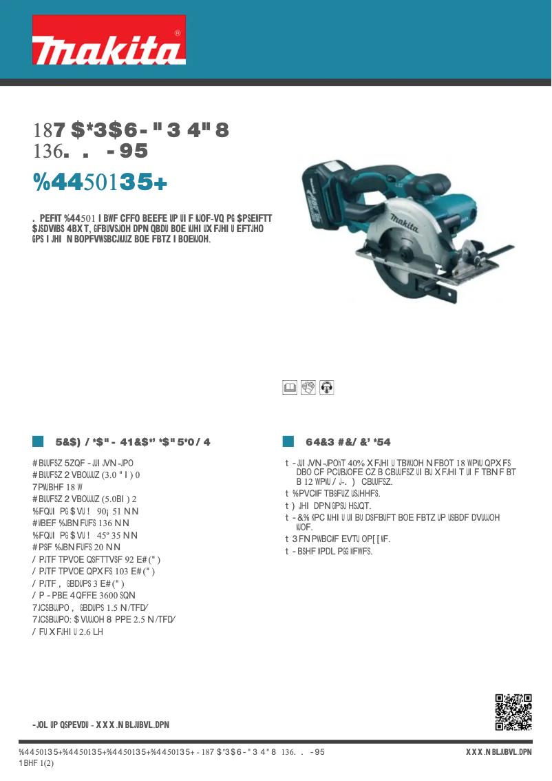 Page 1 of the manual Technical Sheet Makita DSS501RTJ