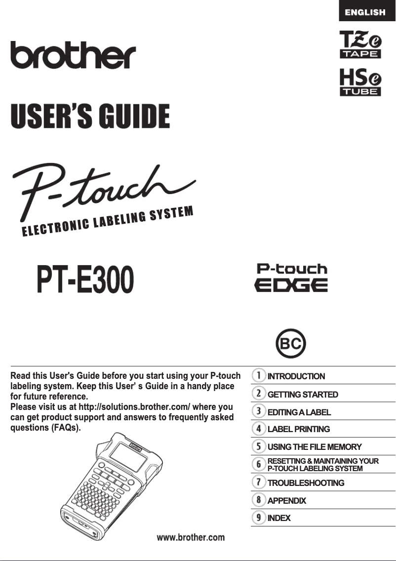 First page image of the manual for P-Touch Edge PT-E-300M