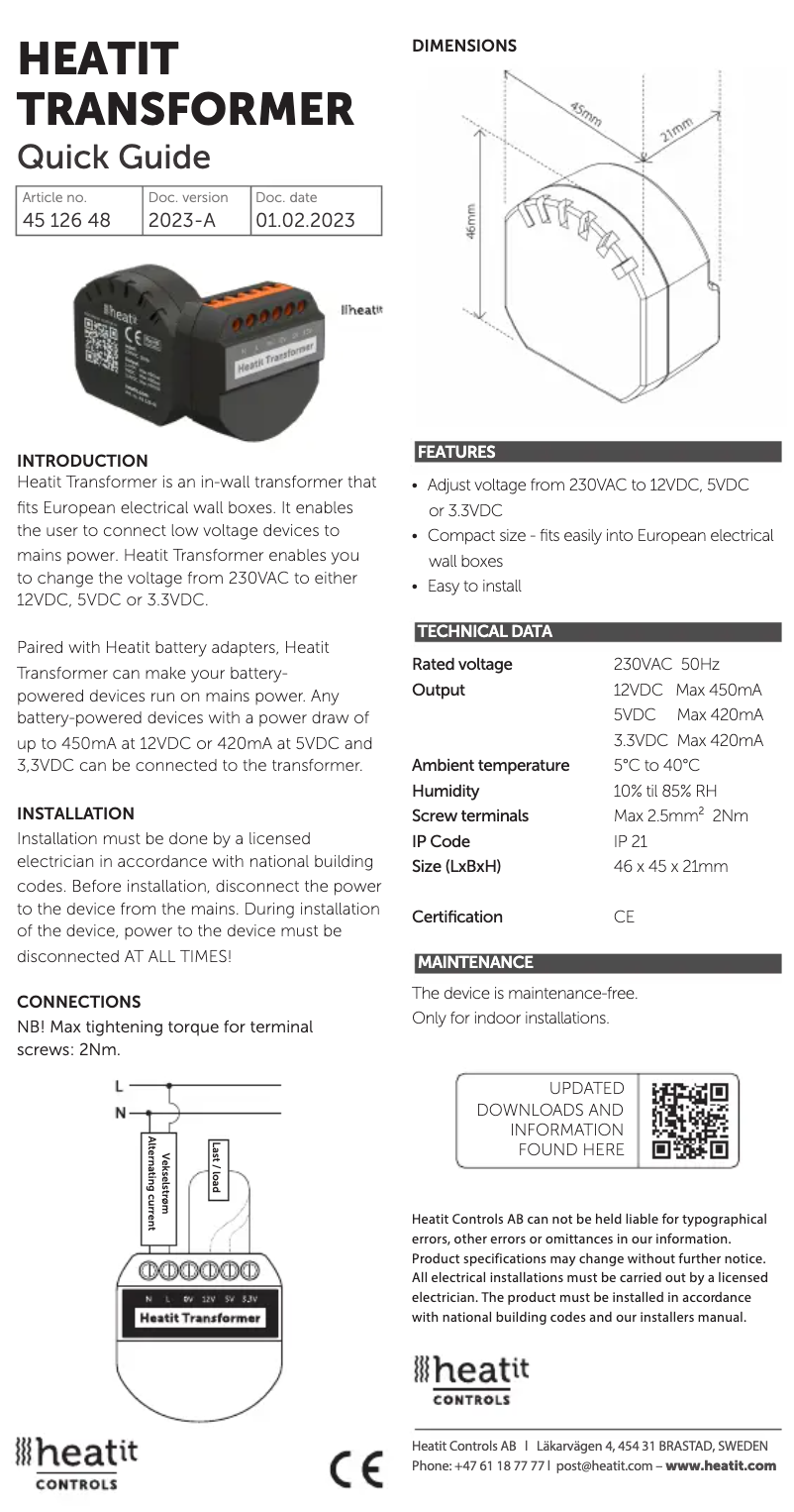 First page image of the manual for Transformer