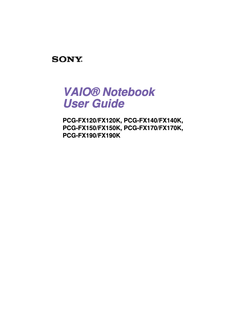 First page image of the manual for Vaio PCG-FX190