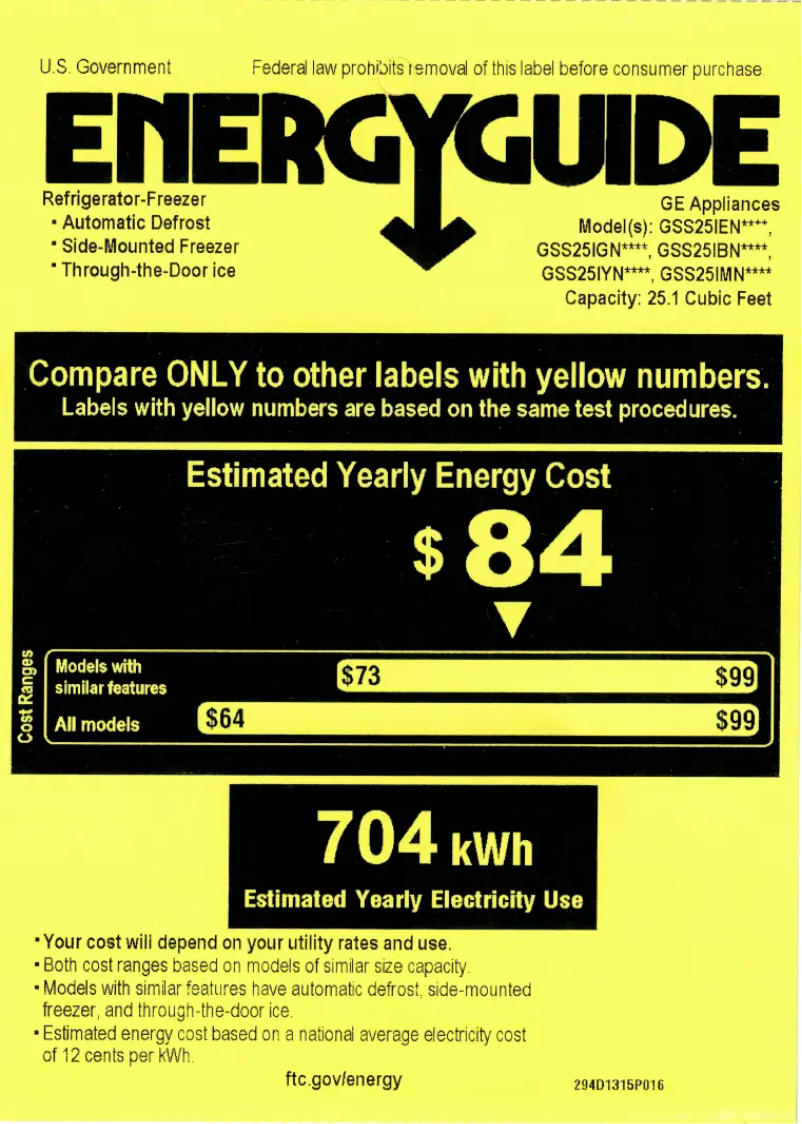 Page 1 of the manual Energy Label GE GSS25IYNFS