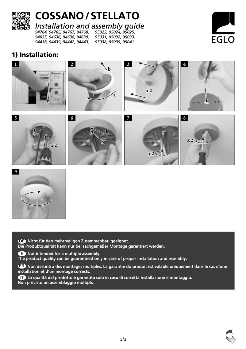 Page 1 of the manual User Manual Eglo Cossano